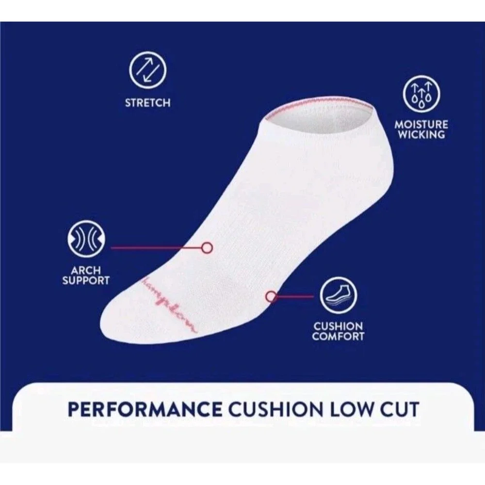 CHAMPION SOCKS WOMEN'S - LOW CUT  WHITE  - SHOE SZ 4-10 PACK 6